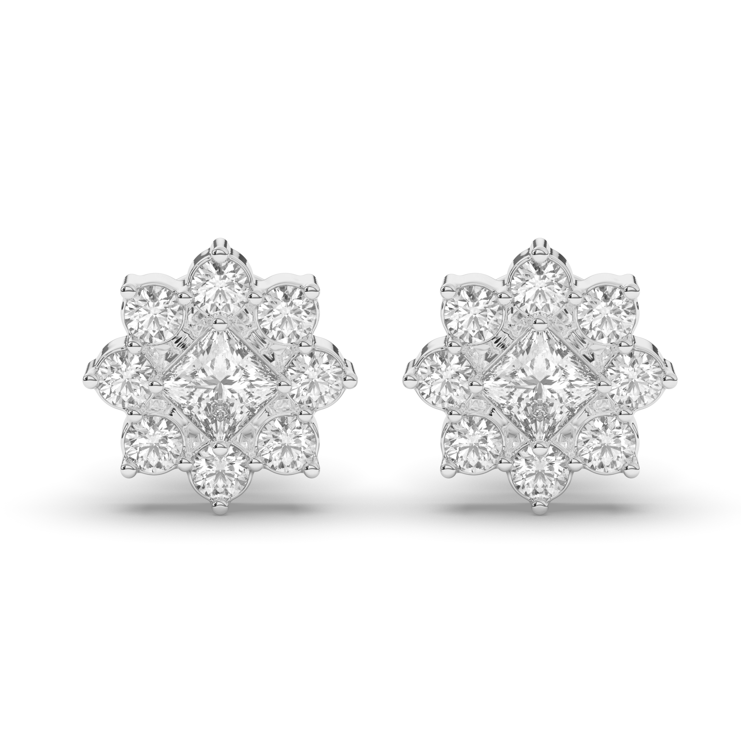 Chic Cluster Round & Princess Lab-Grown Diamond Earrings - Pear Jewels